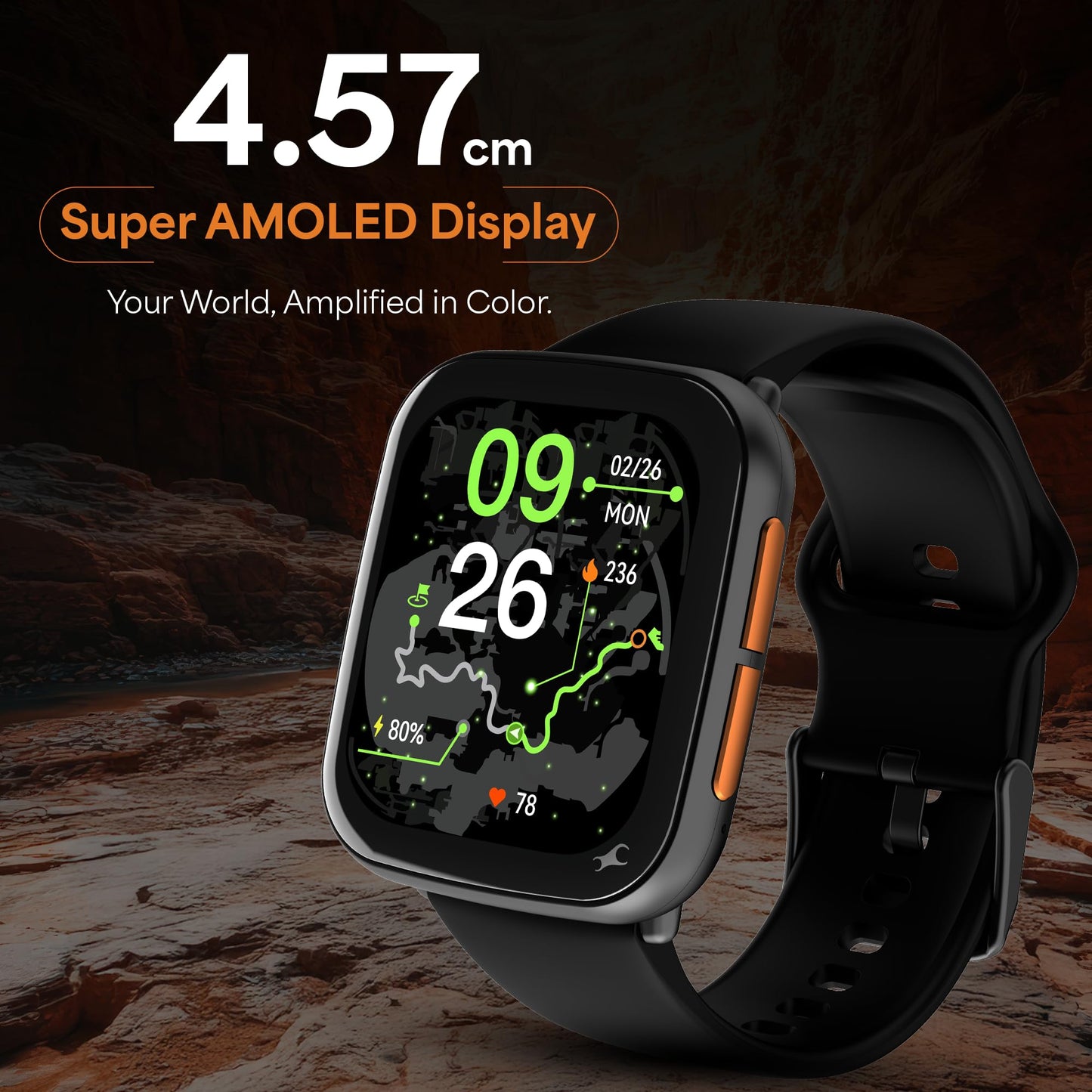 Fastrack Navstar 1.85" AMOLED Square Display Smart Watch with GPS, Offline Voice Command, AI Enabled, 100+ Sports Mode, BT Calling, IP68 Water Resistant Upto 5 Days Battery Life -Forest Green