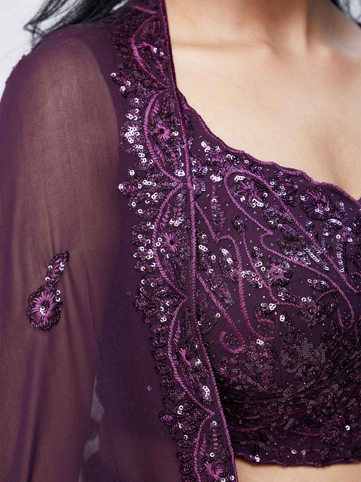 Zeel Clothing Womens Georgette Lehenga Choli Semi-Stitched Purple Free Size