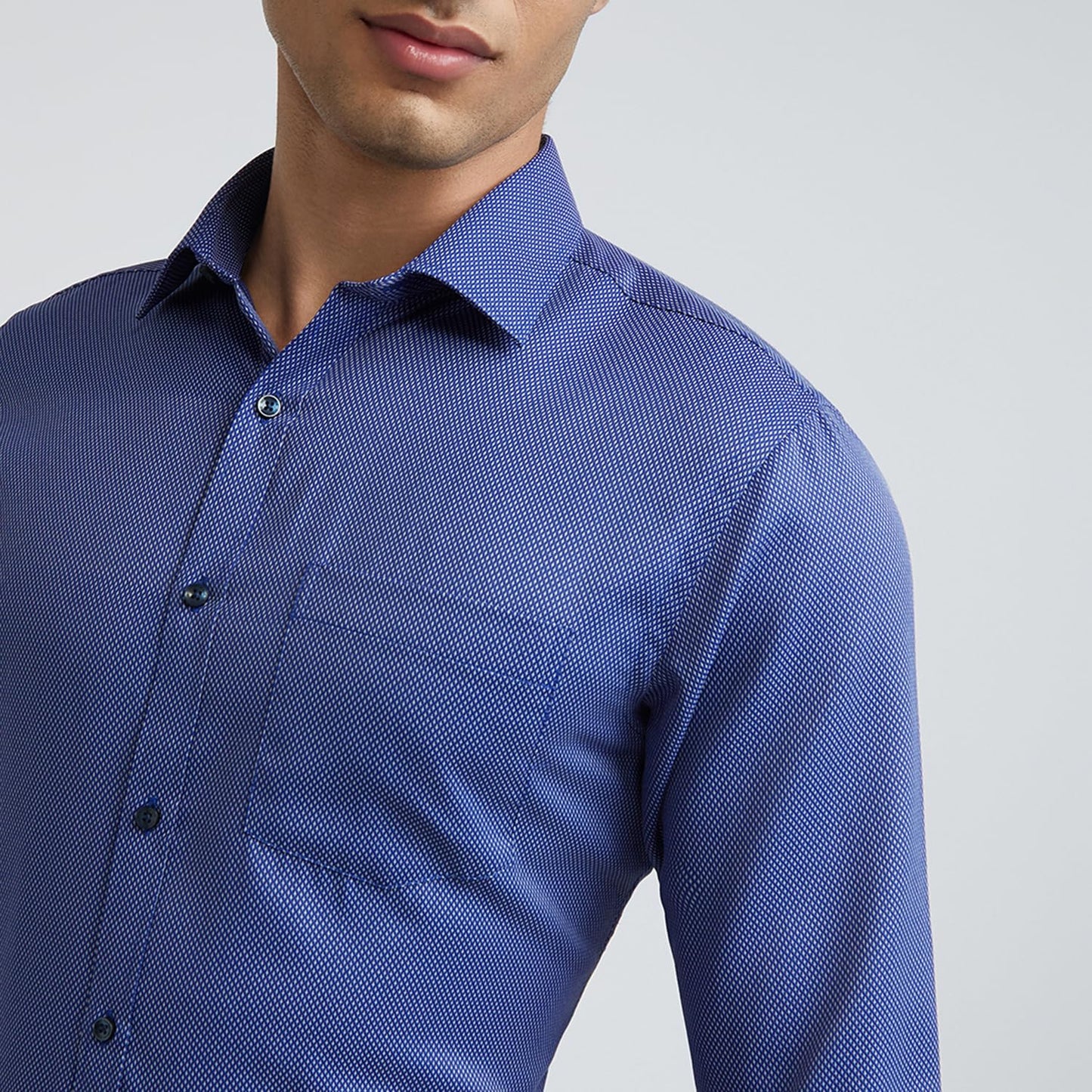 Park Avenue Men's Slim Fit Solid Pattern Poly Cotton Blend Semi Cutaway Collar Formal Shirt (Size: 46)-PMSX17837-B6 Dark Blue