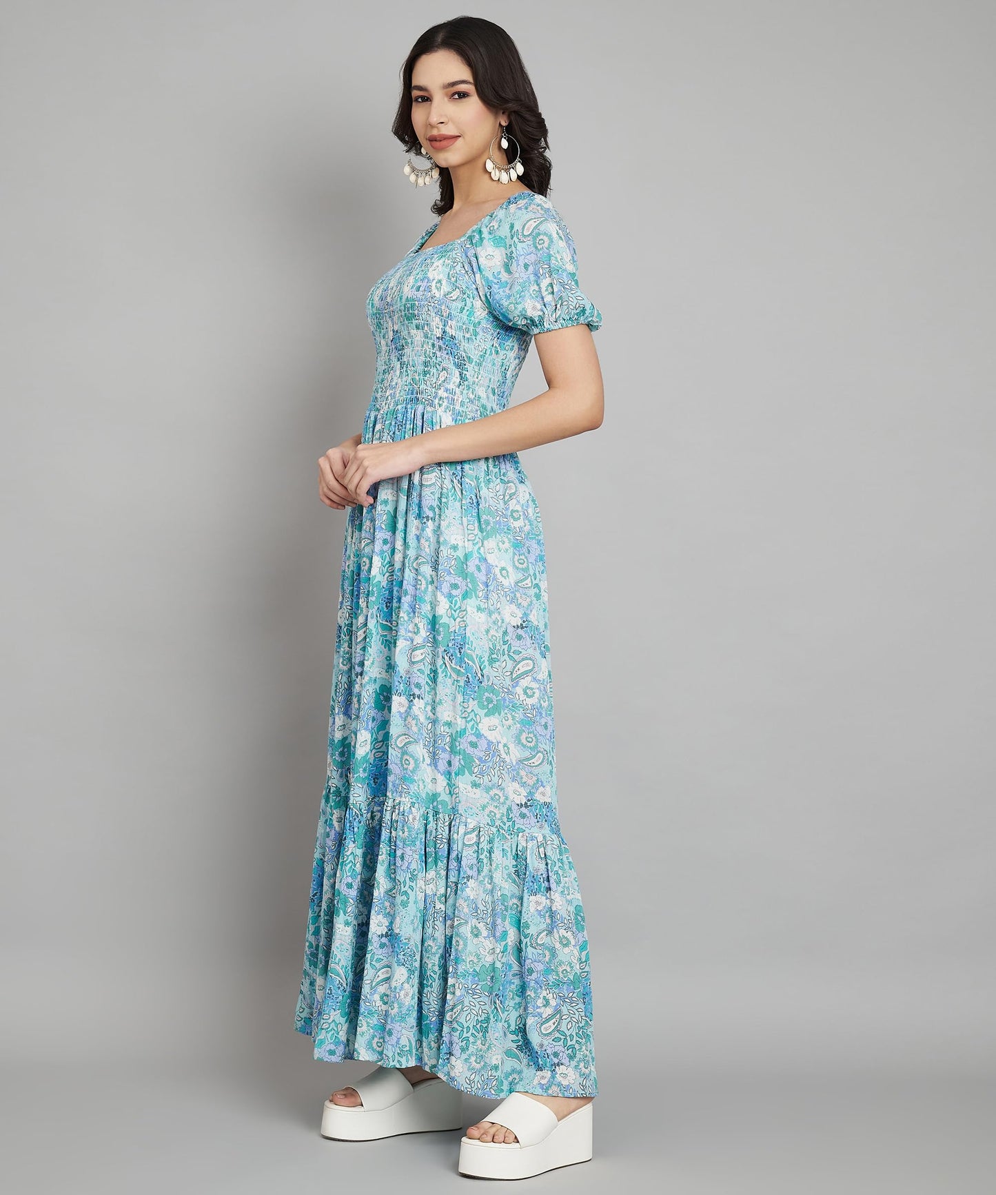 veldress21 Women Dress Maxi Stylish Casual Summer Dress Regular,Office Collage Wear Beachwear Long Dress Full (L) Blue