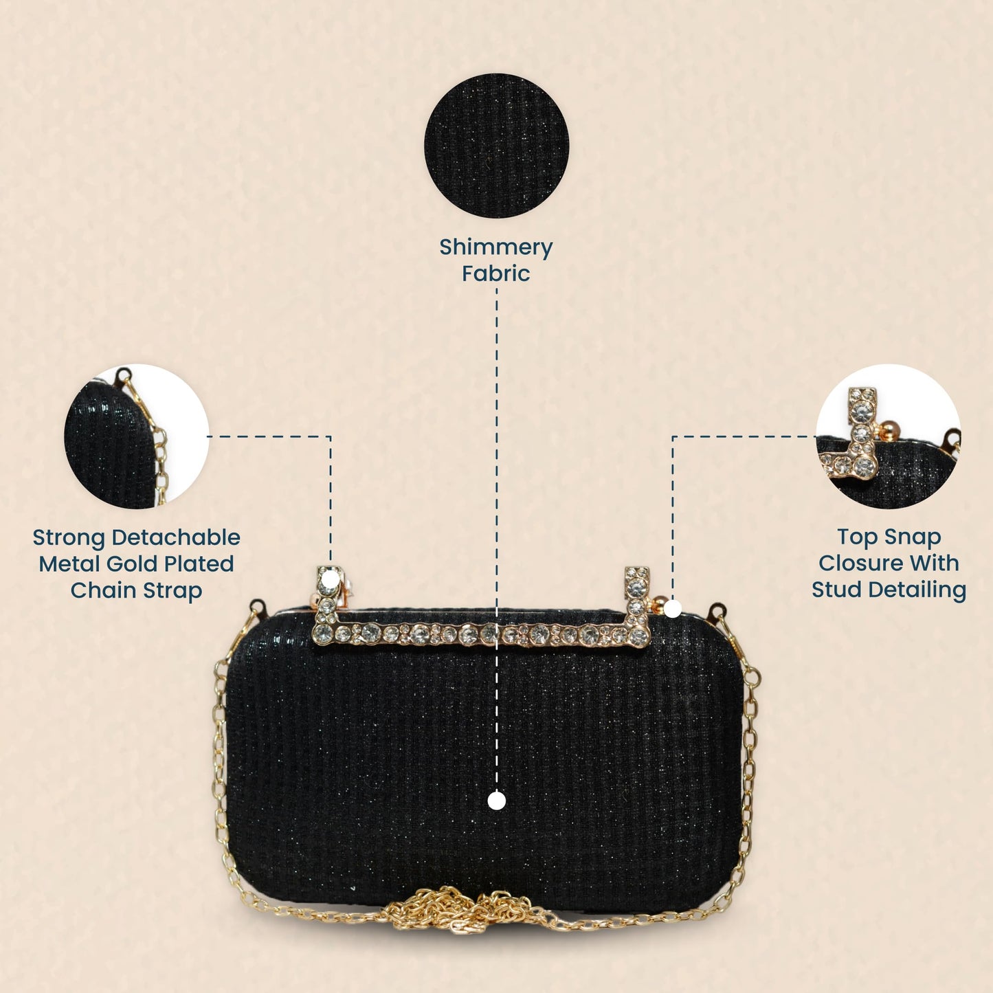 Artklim Black Shimmery Fabric Party Clutch Bag For Women