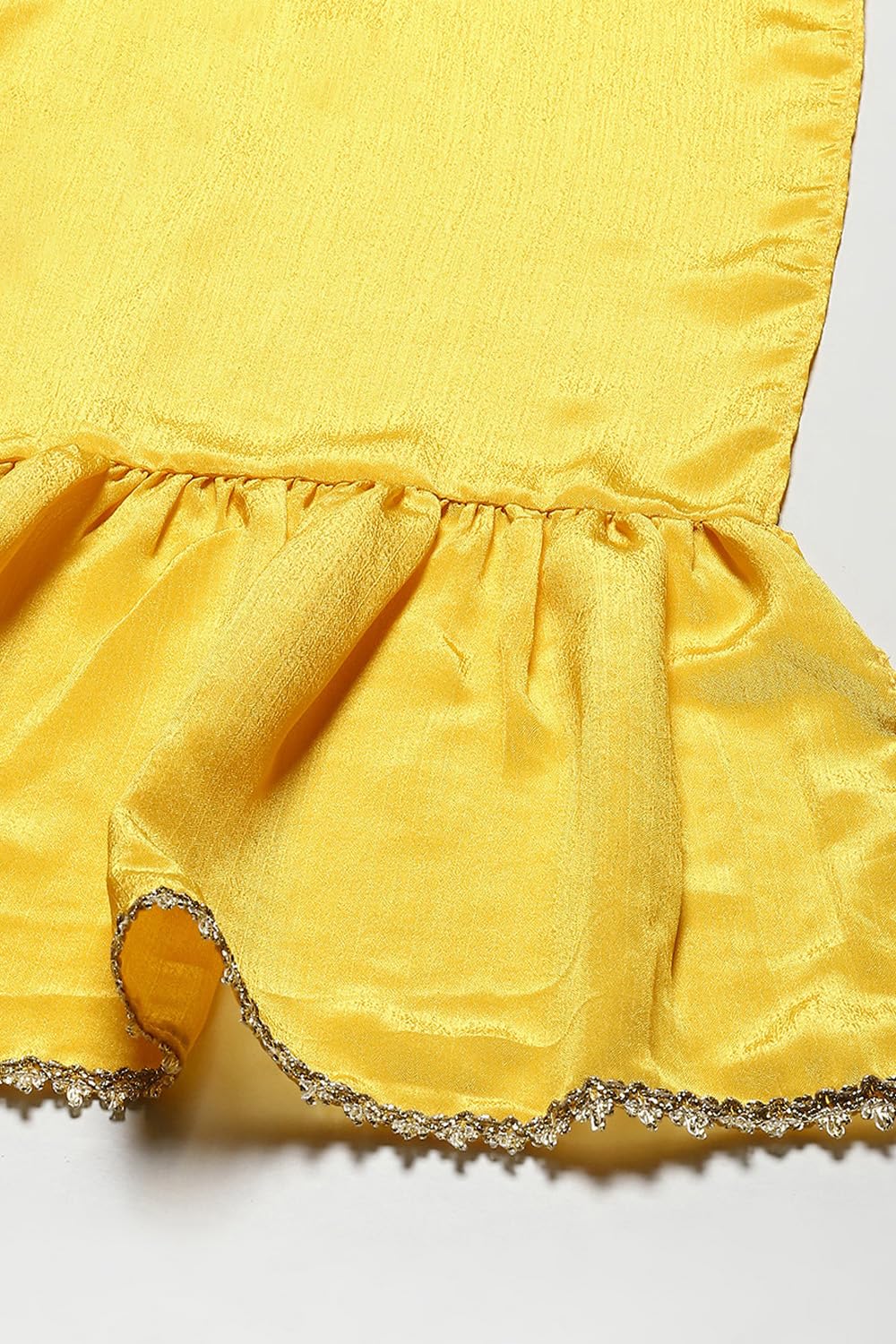 BIBA Polyester Girls Solid; Embroidred Short Kurta Set Kid(Kw5444_Yellow_11)