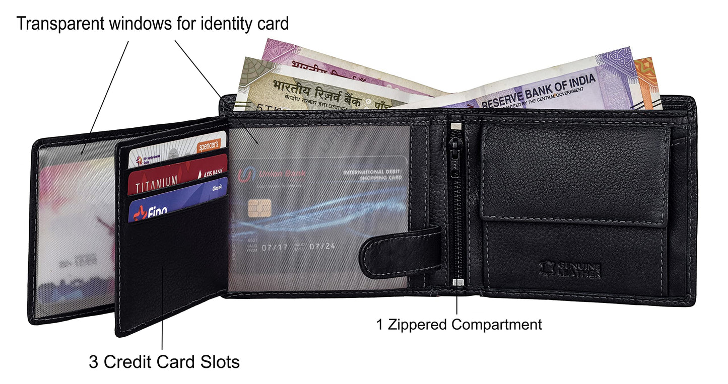 URBAN FOREST Brian Black Leather Wallet & Black Casual Belt Combo Gift Set for Men
