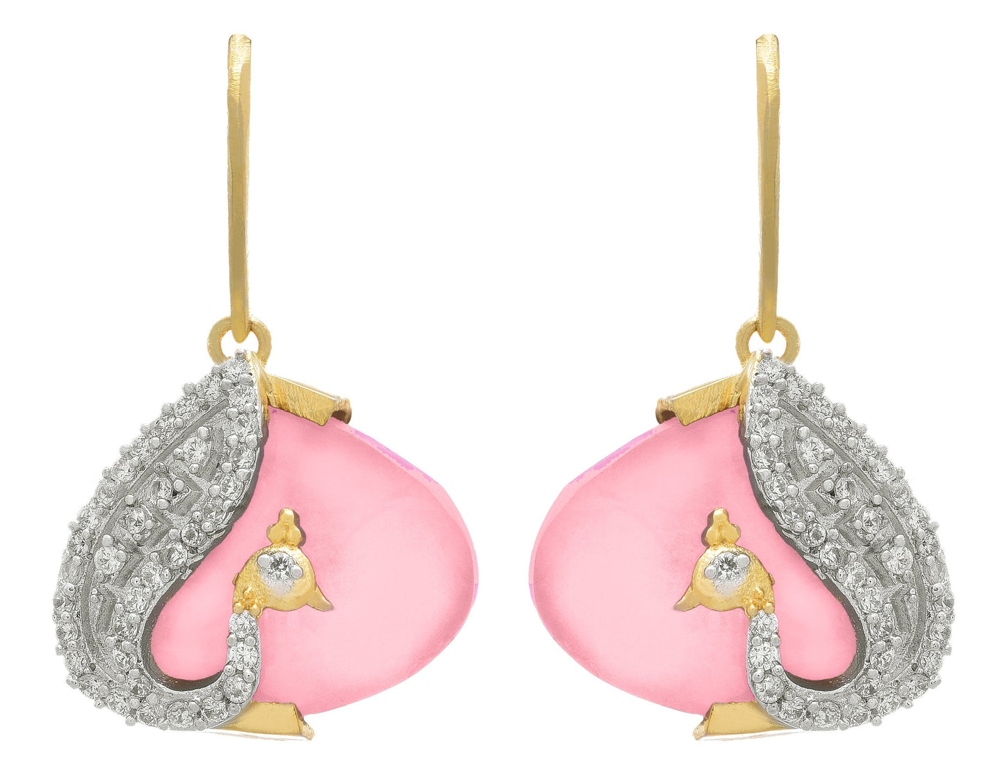 JFL- Fusion Ethnic One Gram Gold Plated Peacock Cz American Diamond Designer Earrings for Women and Girls (Baby Pink),Valentine