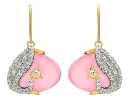 JFL- Fusion Ethnic One Gram Gold Plated Peacock Cz American Diamond Designer Earrings for Women and Girls (Baby Pink),Valentine