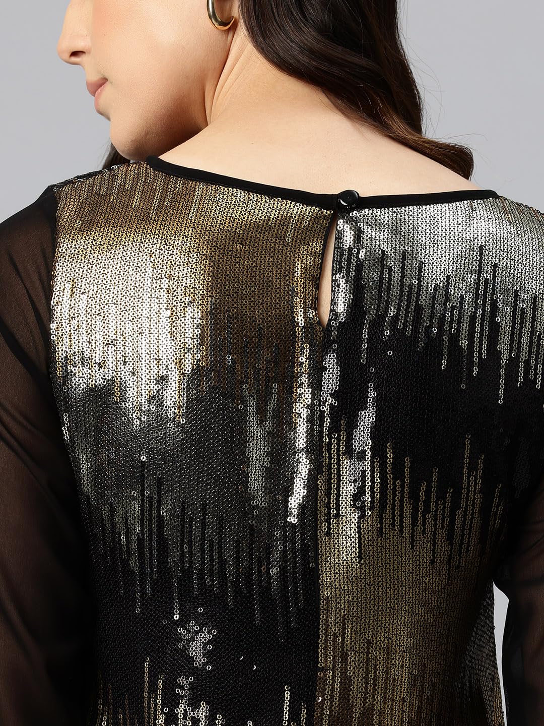 Cottinfab Women Black & Gold-Toned A-Line Sequinned Dress