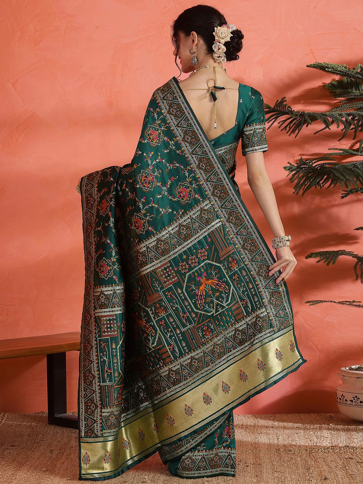 Satrani Women's Silk Weaving Banarasi Saree with Unstitched Blouse Piece (4734S792N_Rama Green5)