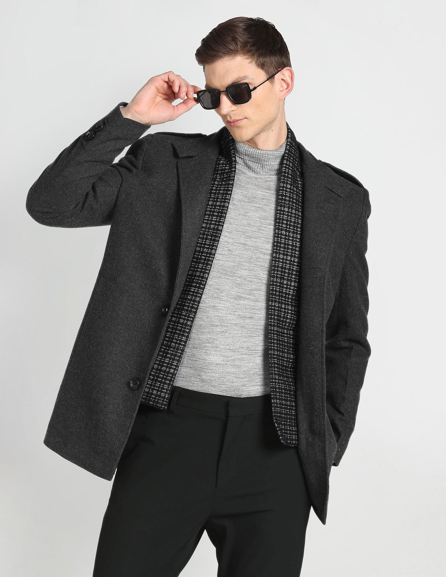 Arrow Wool Men's Standard Length Trench Coat (ASAGJK4797_Charcoal, 2XL