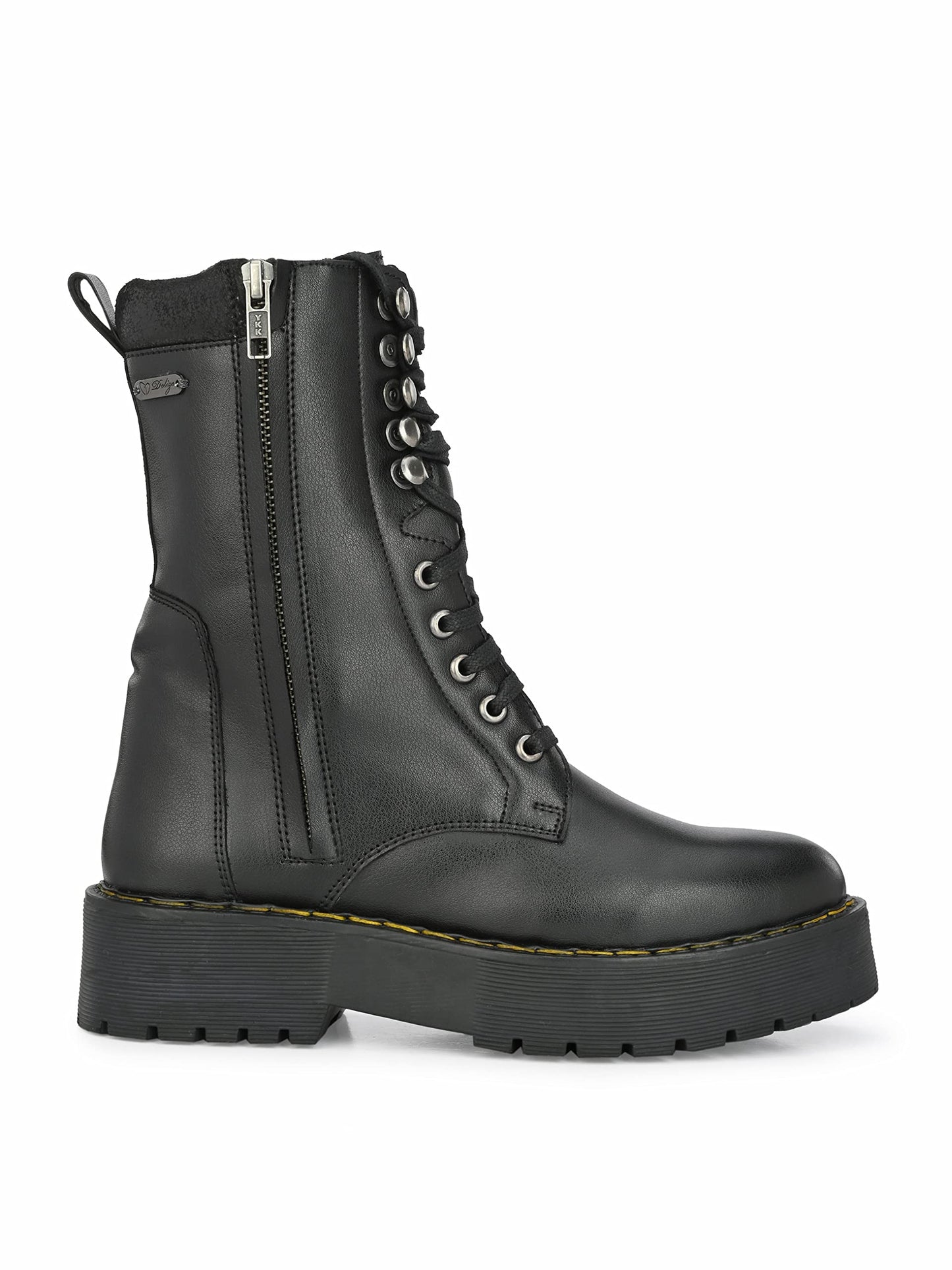 Delize Women's Black Flat Heel mid Calf Boots