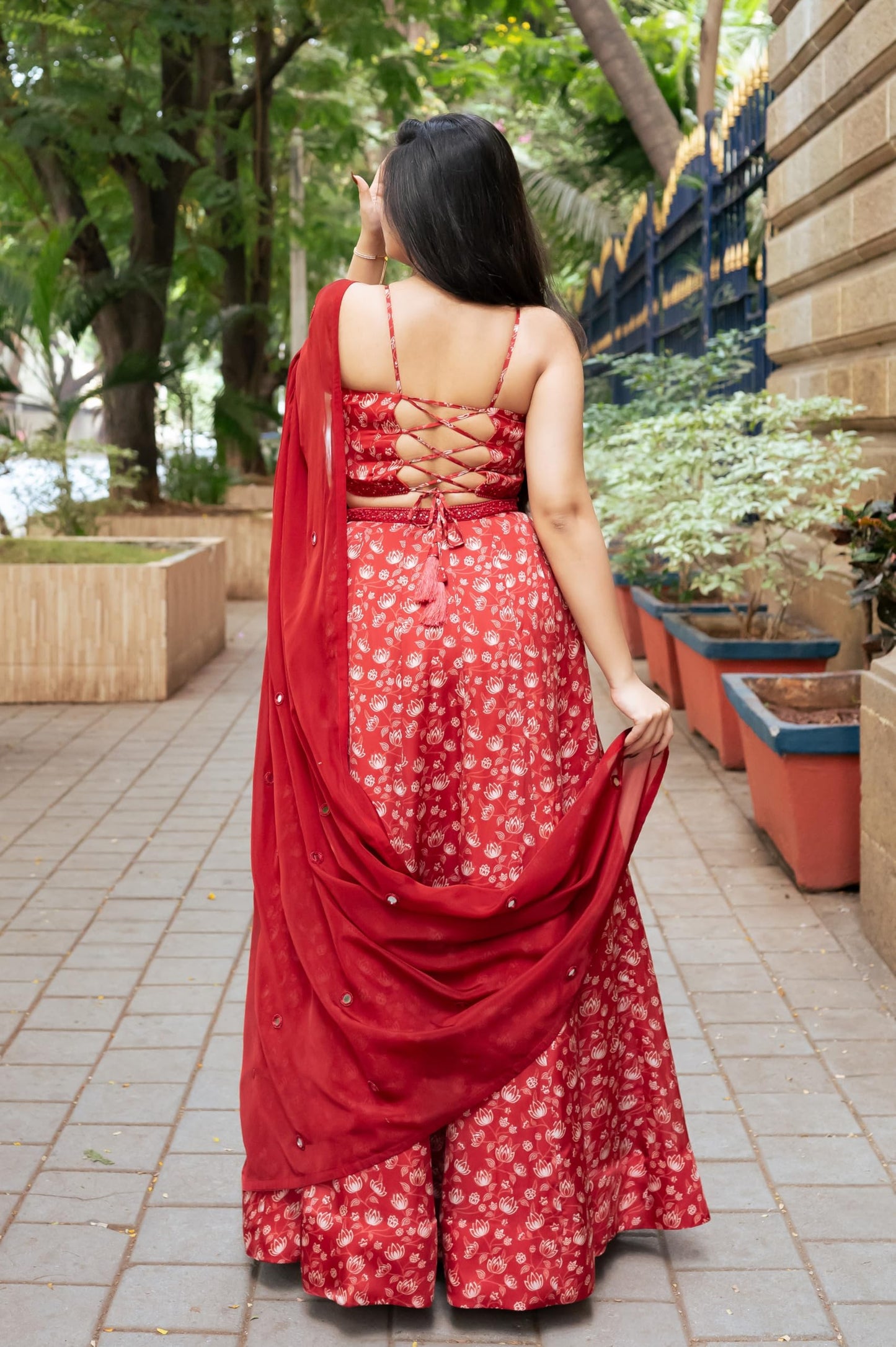 essaySumedha Agrawal Organza Satin Organza Santoon Floral Lehenga for Women (Size: 6XL, Rust)