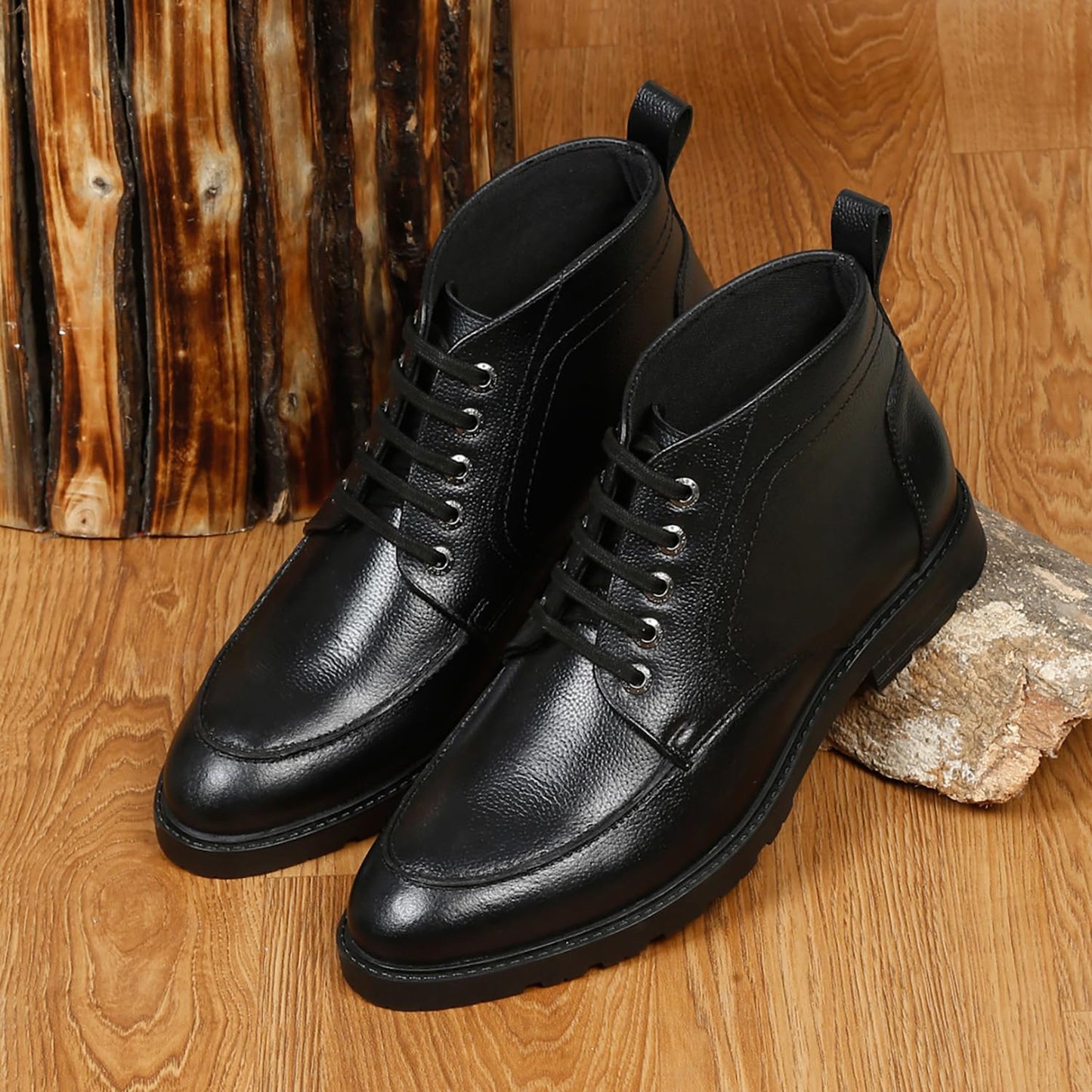 LOUIS STITCH Chukka Boot for Men | Handcrafted | High Ankle Leather Boots | Hiking and Biking Boot | Lace Up Style Mens Formal Boot Size-UK09 Black (BT-WBNDCKVS)