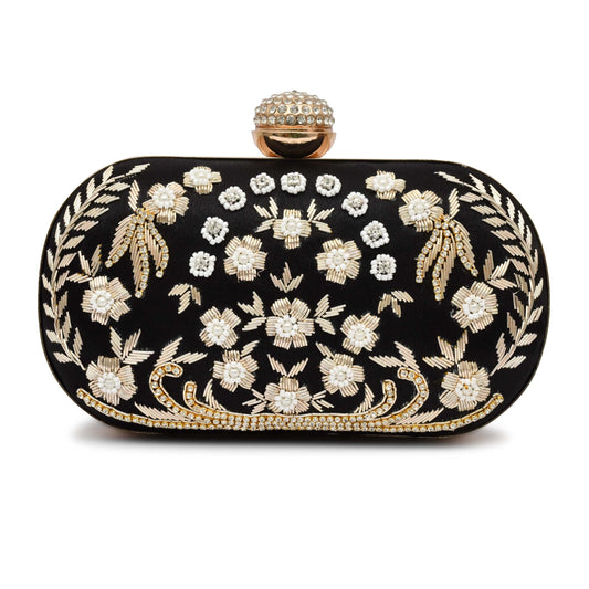 For The Beautiful You Black Embroidred Women's Clutch (cp-128)