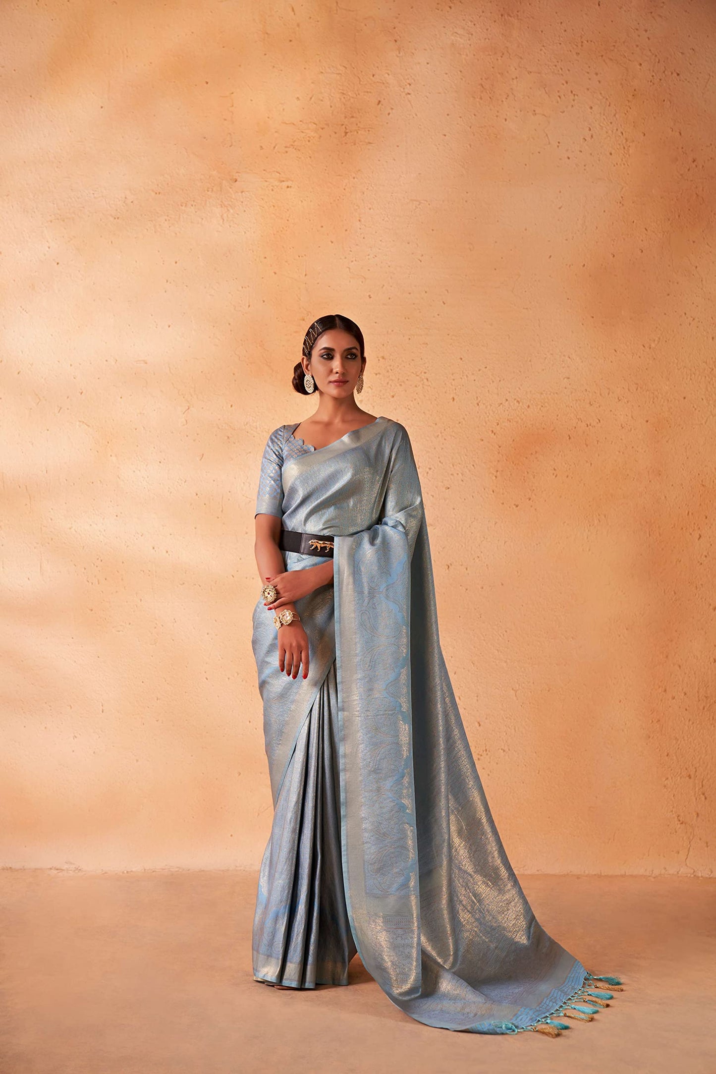 Vardha Women's Kanchipuram Art Silk Saree with Unstitched Blouse Piece - Gold Zari Woven Work Sarees for Wedding (Asya Vol.2_552)