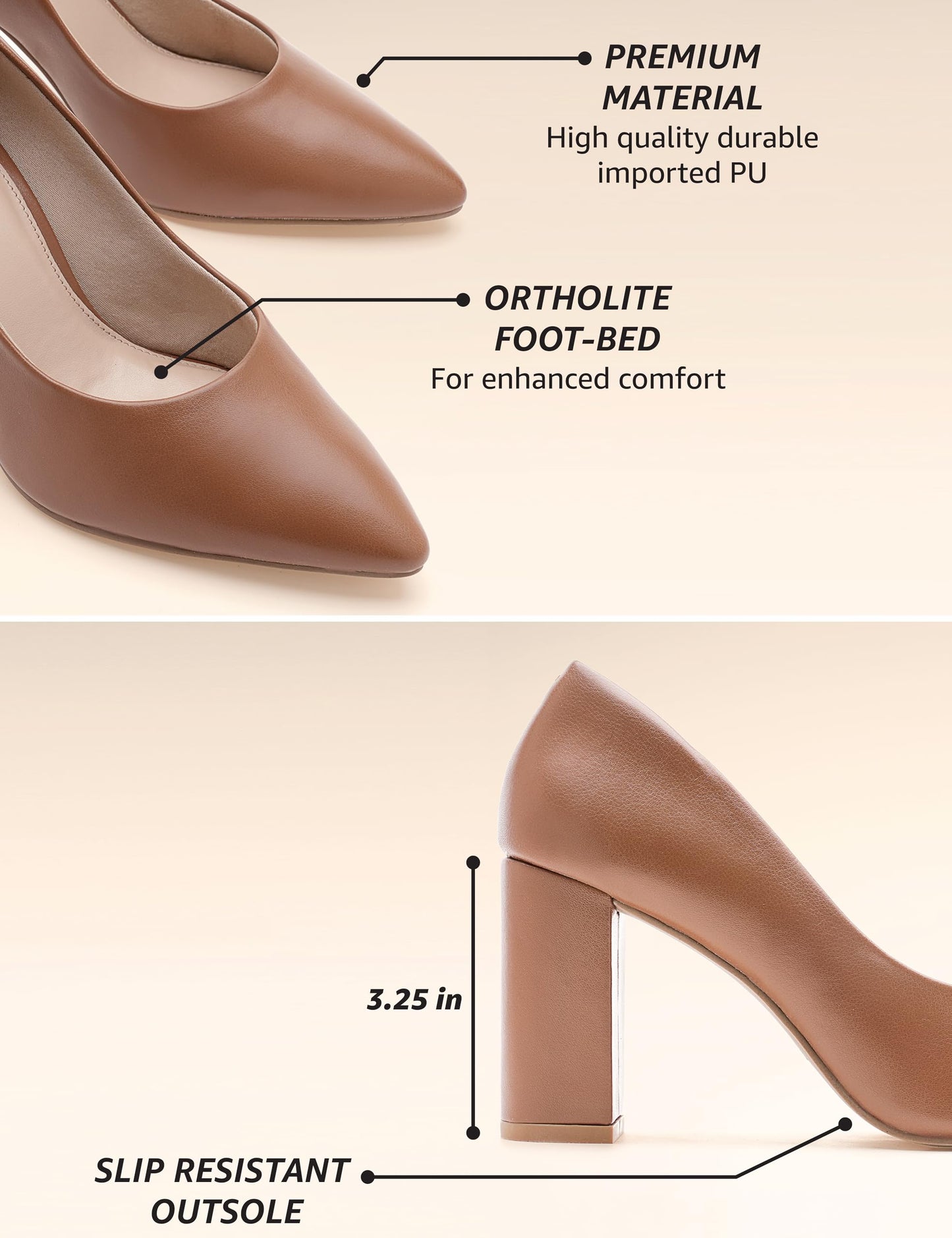 Symbol Premium Women's Block Heel Tan Pumps_5 UK (AZ-SPW-FTW-PU03)