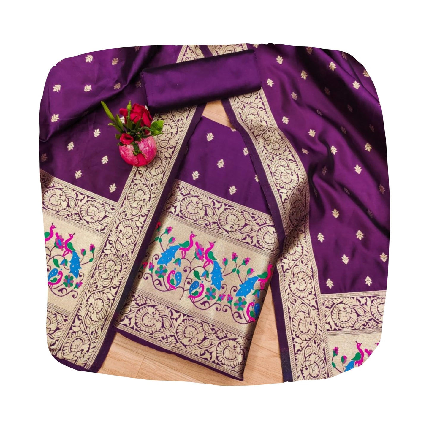 SHANTVAN GALLERY Banarasi Dress Materials for Women Unstitched Suit Set with Dupatta, Pure Zari Soft Banarasi Silk Suit Material for Women Unstitched Peacock Design Salwar Suit Material - Purple