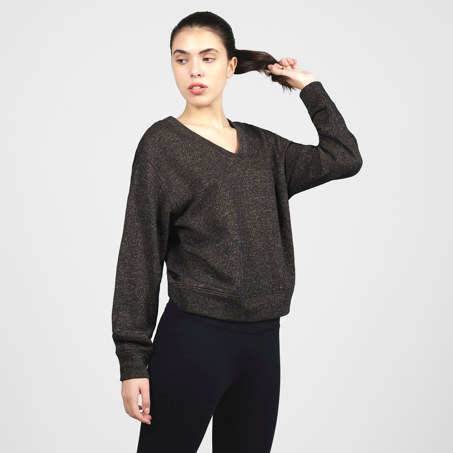 Skechers Women's Skech-Sweats Shimmer V-Neck (LT110A-BLK_S)