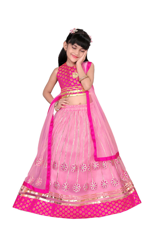 satyamfab Girls Ready to Wear Lehenga Choli Set – Elegant Jacquard Blouse, Embroidery Ribbon Work Lehenga & Gota Lace Net Dupatta9-10 Years