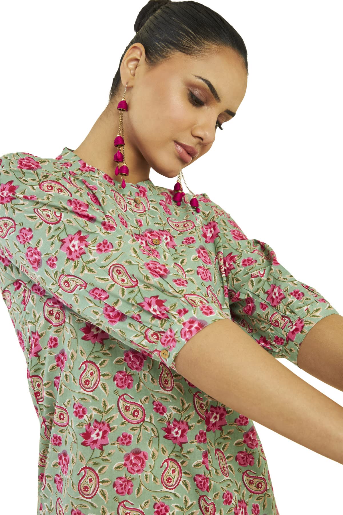 Soch Women Green Cotton Floral Tunic(8907715937039_Green_XL)