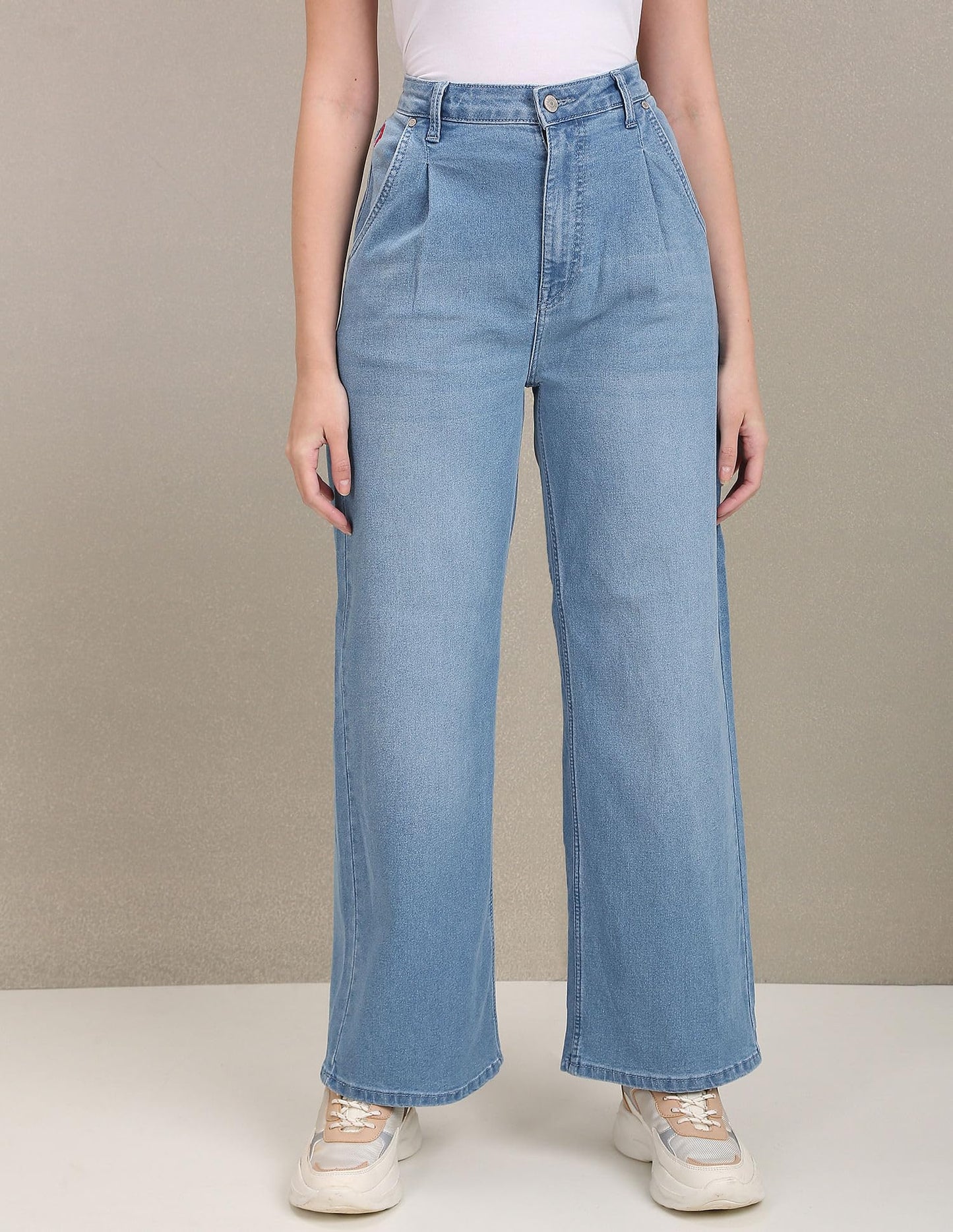 U.S. POLO ASSN. Women's High Rise Pleated Wide Leg Jeans (UWAW22JN063_Blue_32)