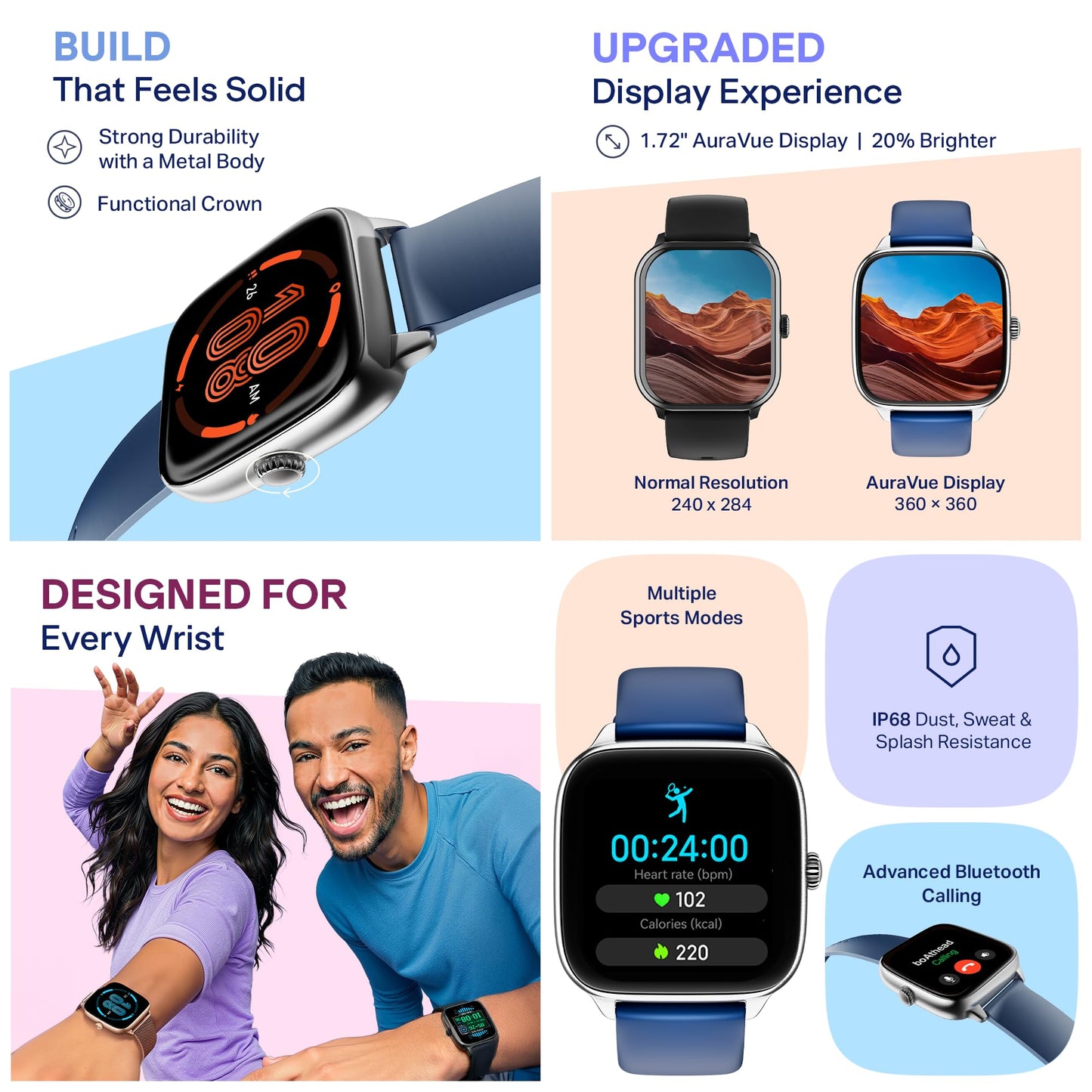 Boat Storm Verge, 1.72" (4.4 cm) Unisex Design, AuraVue Display with 20% Higher Brightness, Premium Metal Body, 80+ Sports Mode, Bluetooth Calling, Smart Watch for Men & Women (Rose Gold)