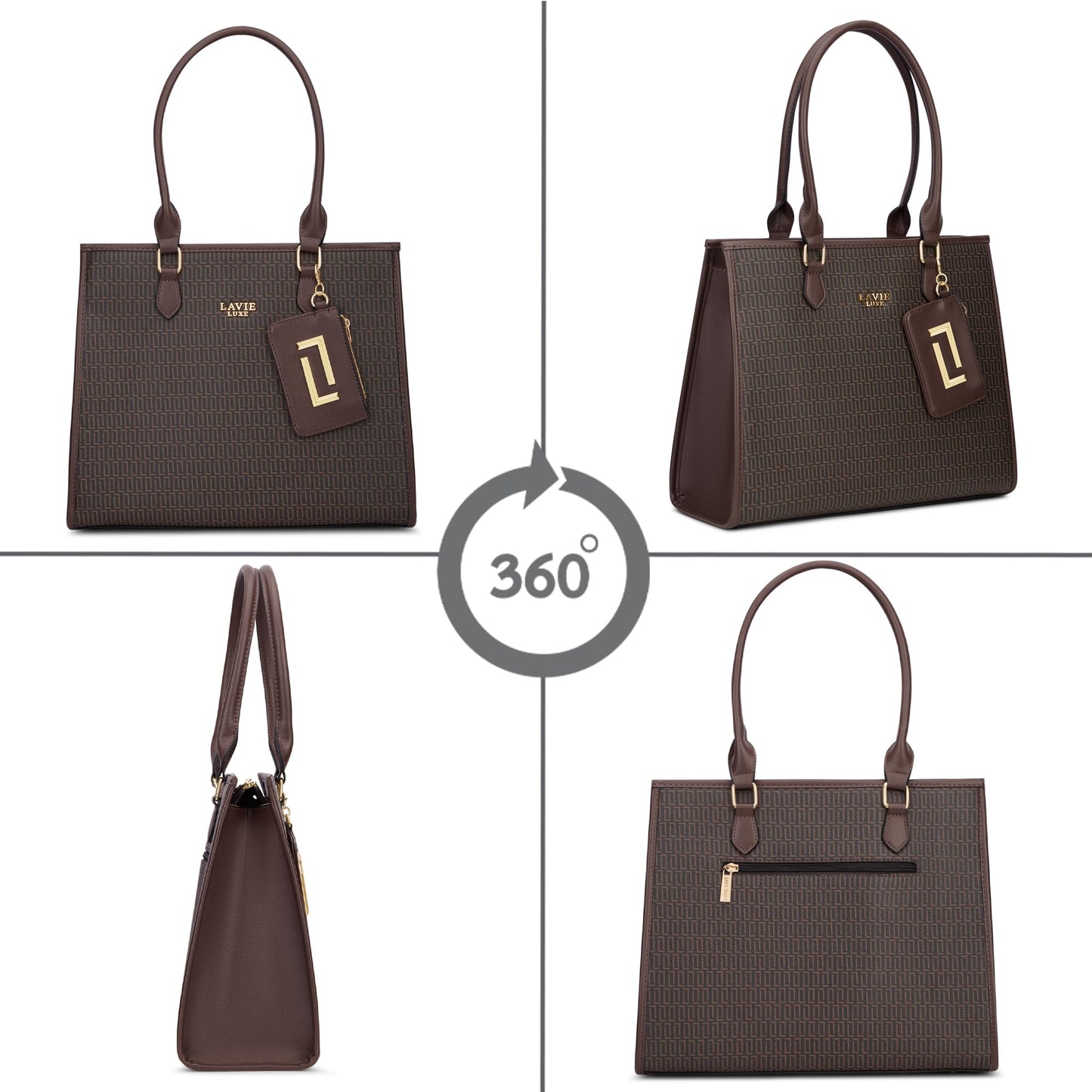 Lavie Luxe Women's Monogram Quad25 Pro Tote Laptop Bag | Fits Upto 14 Inch Laptop | Tote Laptop Bag for Work | Ladies Purse | Stylish Shoulder Bag | Gift for Women