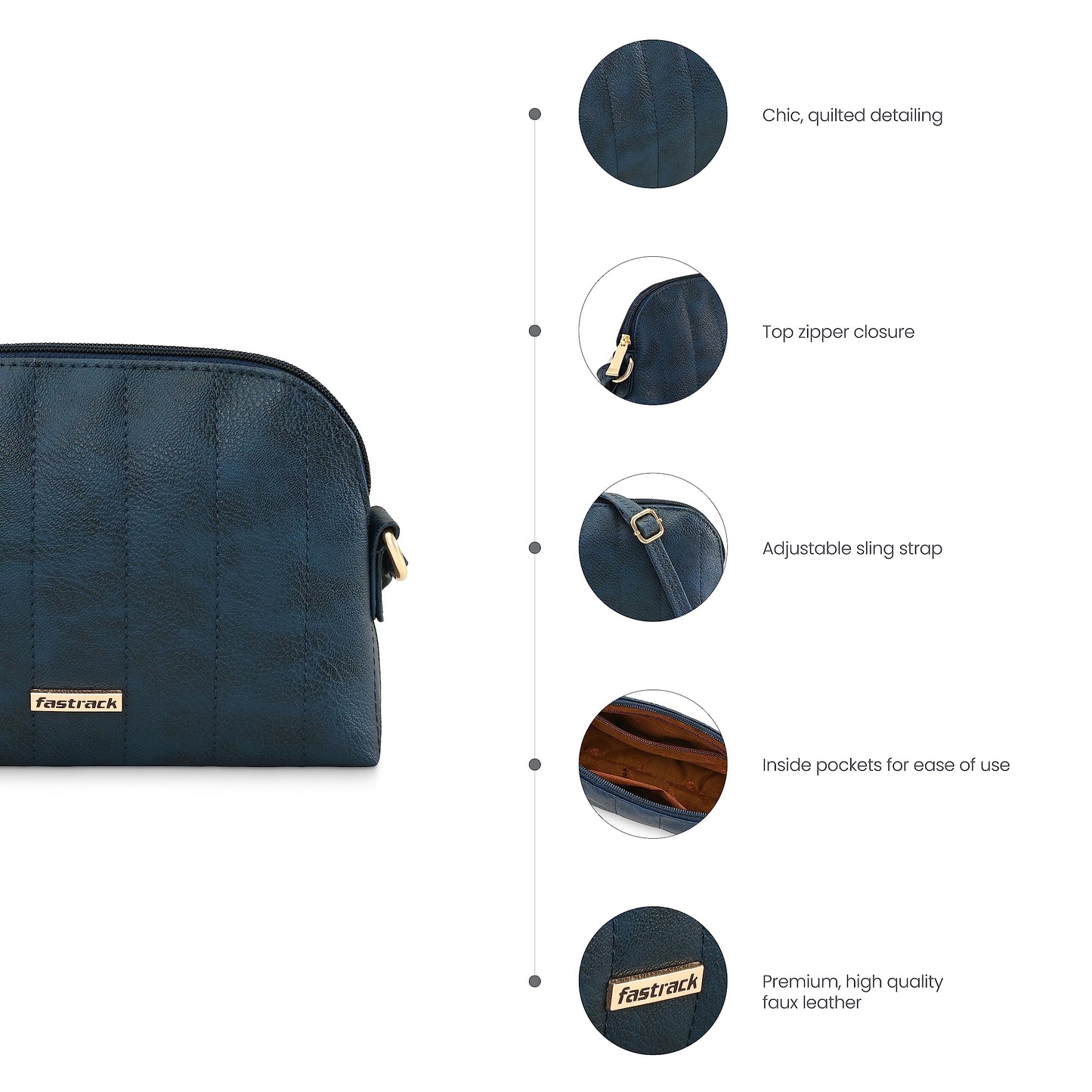 Fastrack Quilted Navy Blue Sling Bag For Women