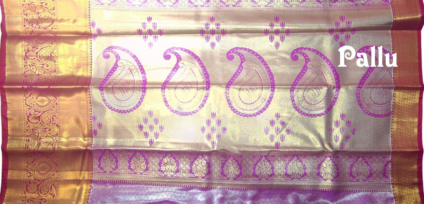 SREE KUMARAN Women's Kanchipuram Silk Pure Pattu Sarees With Blouse (VSK163-1)