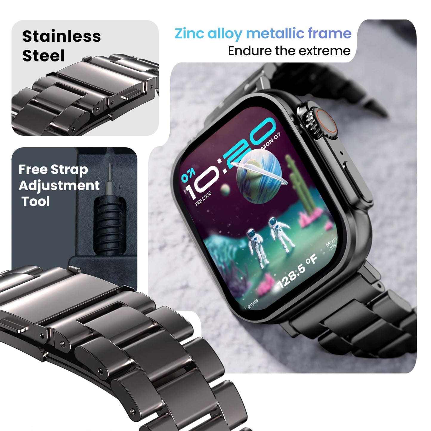 GOBOULT Newly Launched Crown Smart Watch 1.95'' Screen, BT Calling, Working Crown, Zinc Alloy Frame, 900 Nits Brightness, AI Voice Assistant, SpO2 Monitoring, 120+ Sports Mode (Chrome)