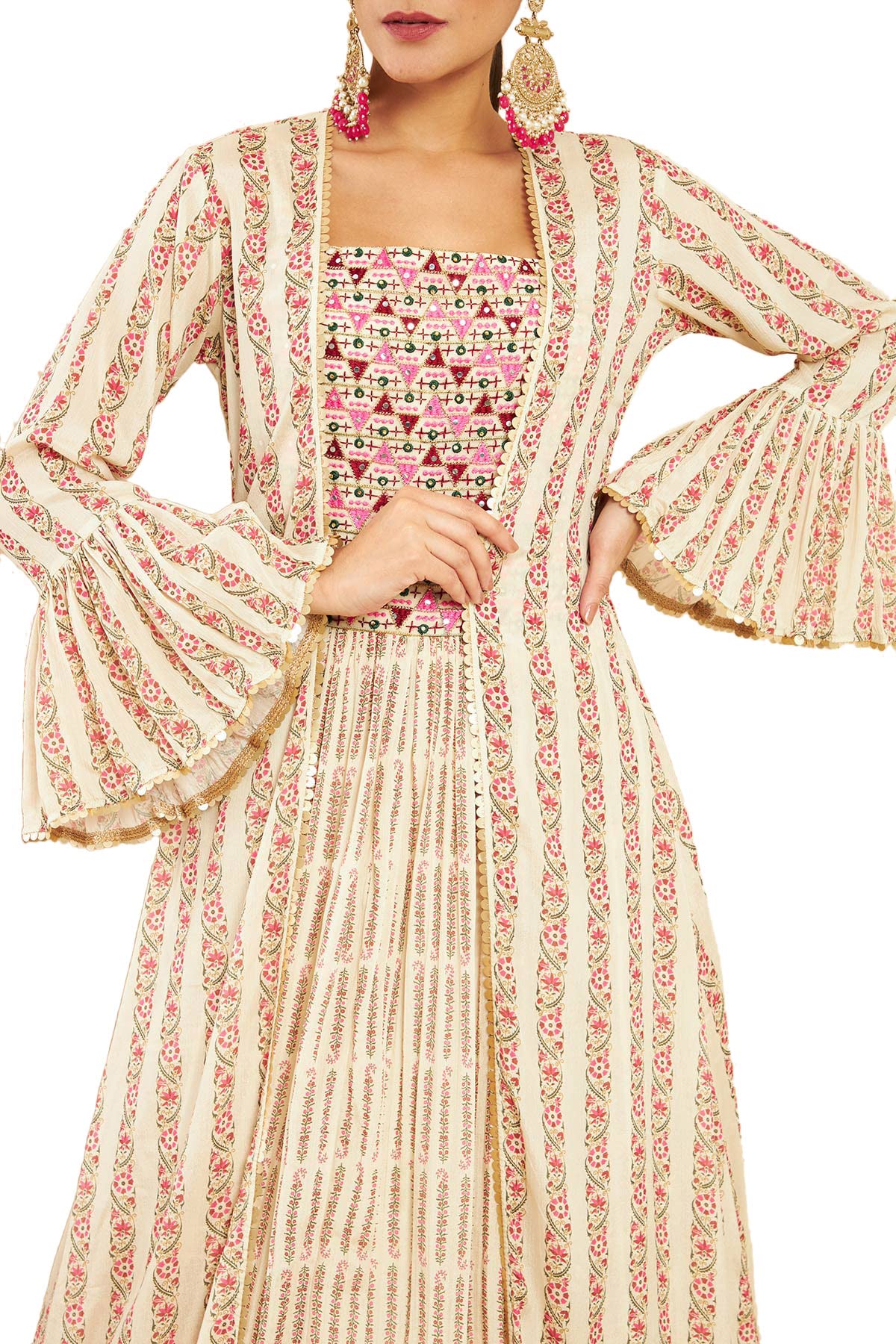 Soch Beige Art Silk Jacket Style Gown