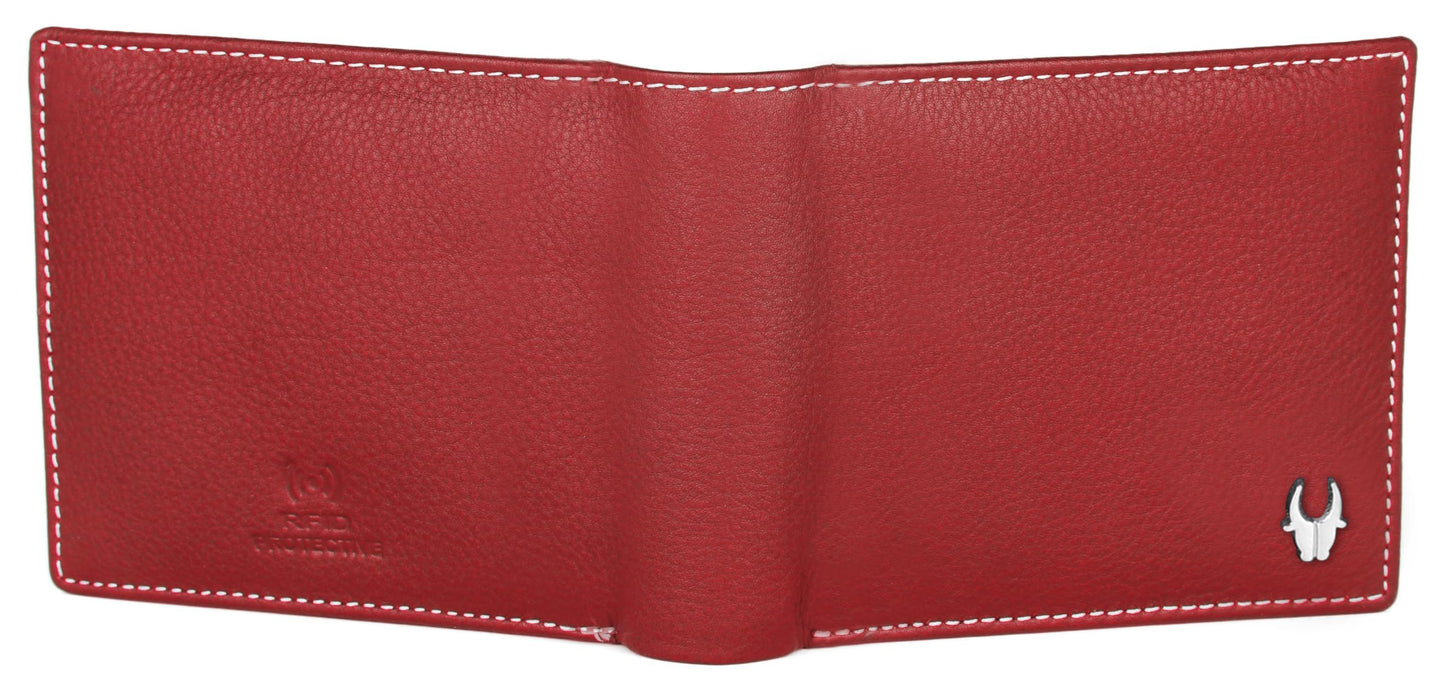 WildHorn Men Leather RFID Protected Wallet, Red