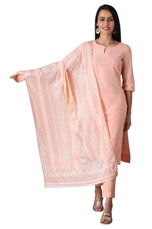 W for Woman Women's Printed Cotton Dupatta (20Few80628-114357_Orange_Wfs (Free Size)_Orange_Wfs)
