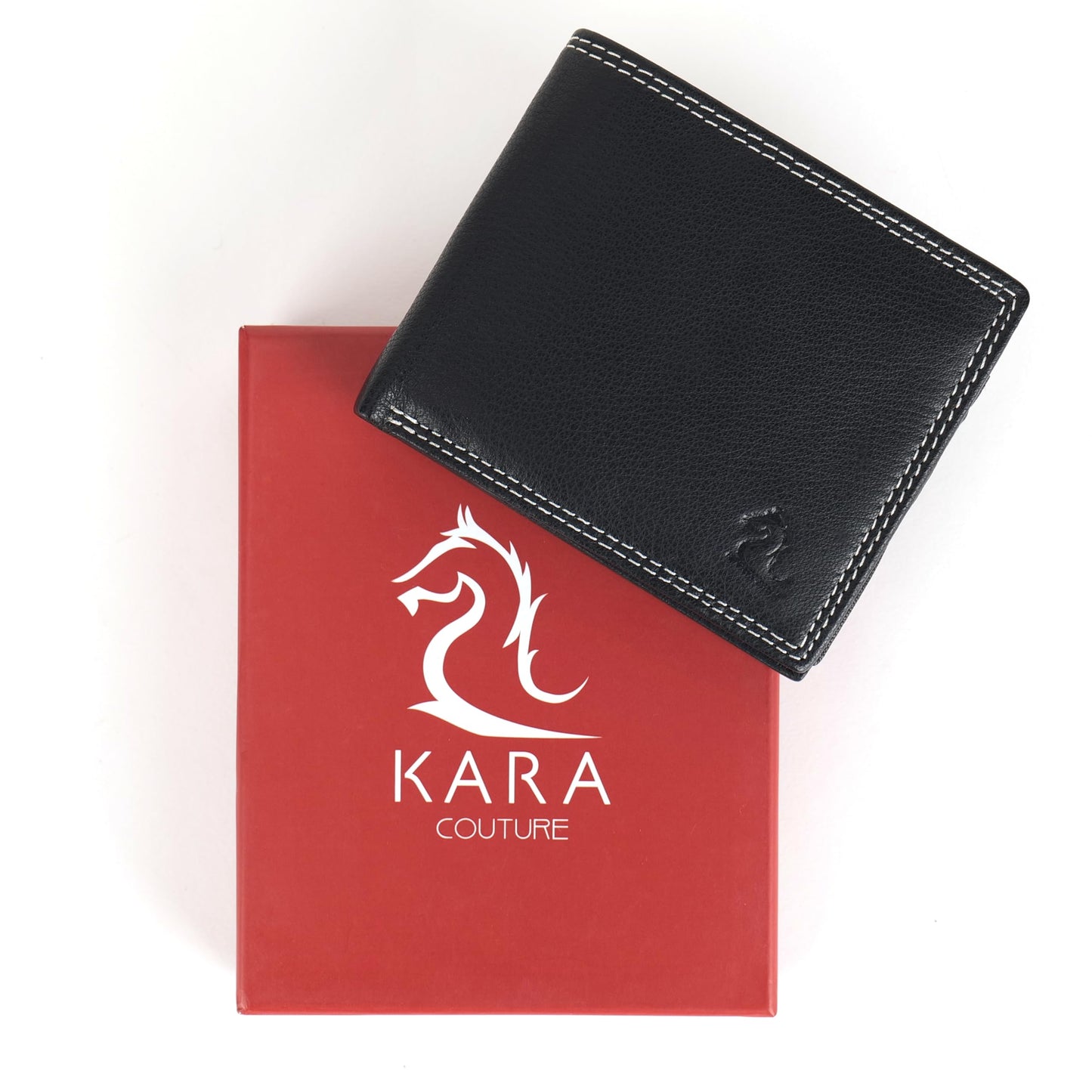 KARA Premium Men's Genuine Leather Wallet – Sleek Black with Zipper Coin Pocket, 2 Cash Compartments, 7 Card Slots & Transparent ID Slot