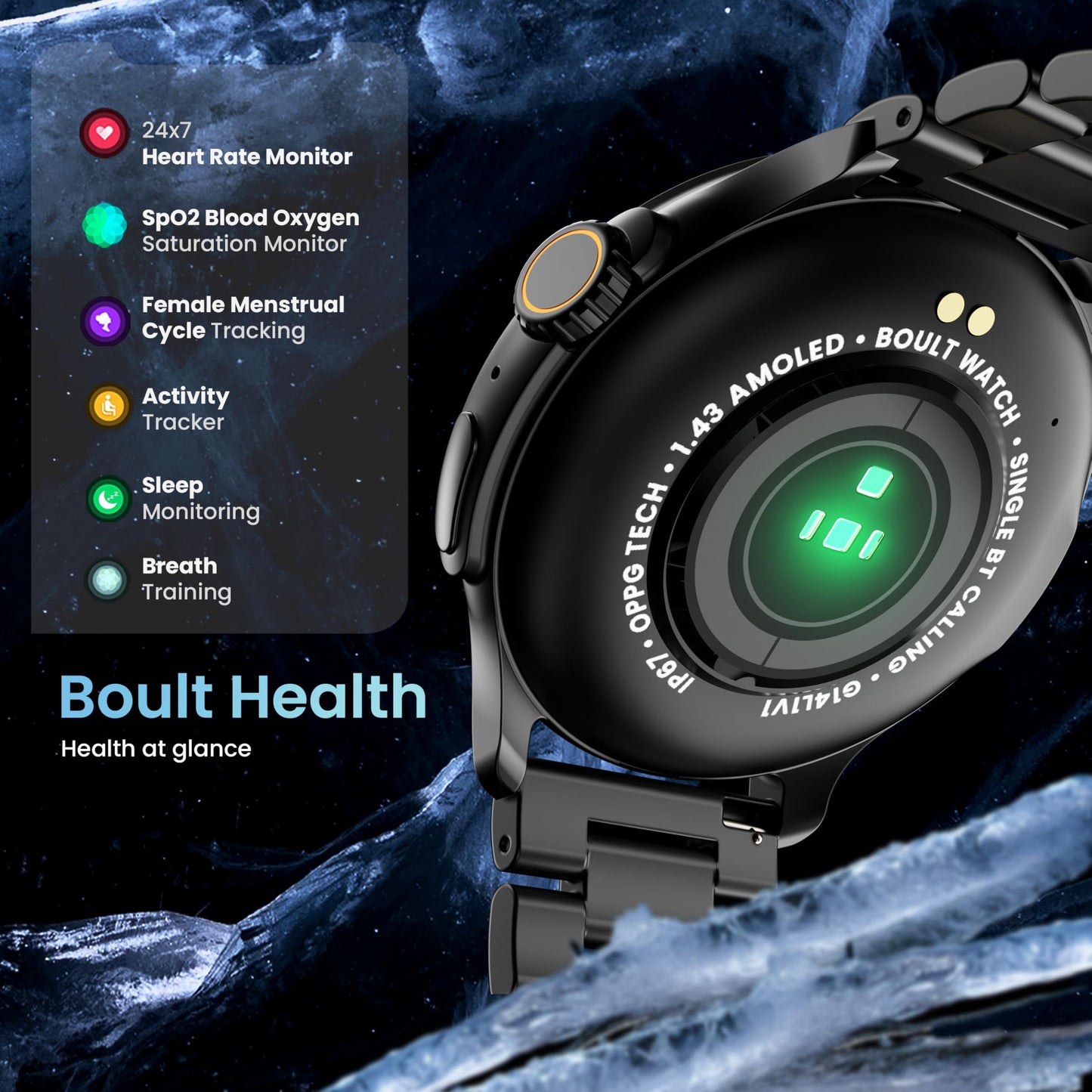 GOBOULT Newly Launched Crown R Pro Smart Watch 1.43''HD AMOLED, BT Calling, Working Crown, Zinc Alloy Frame, 600 Nits Brightness, AI Voice Assistant, SpO2 Monitoring, 120+ Sports Mode (Metal Black)