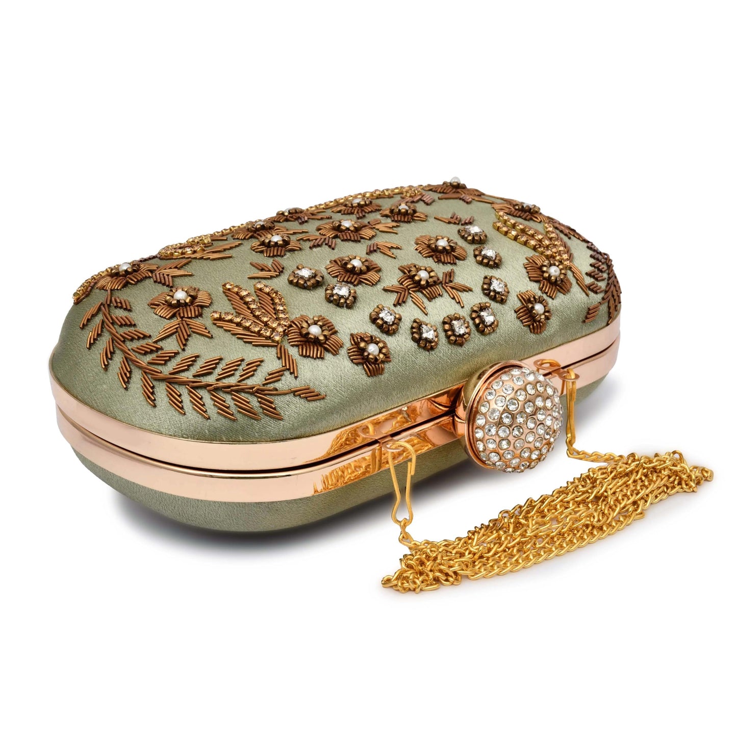 For The Beautiful You Green Embroidered Women's Clutch (cp-128)