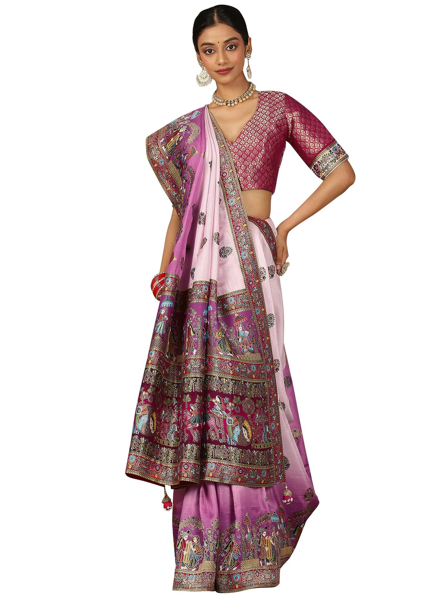 AKHILAM Women's Mauve Viscose Silk Ethnic Motif Saree With Unstitched Blouse Piece (MSTANI161C_HS)