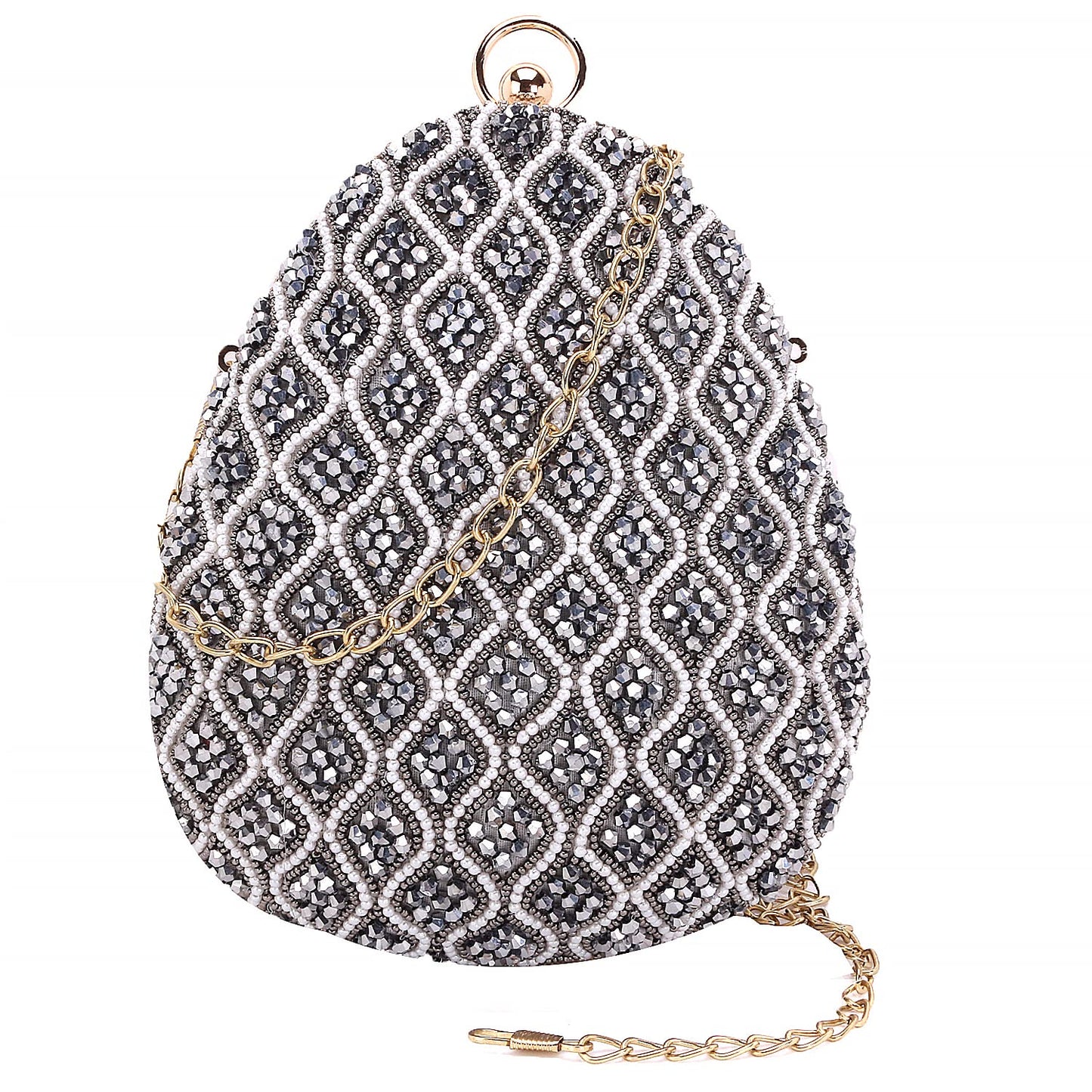 SWISNI Grey Elegant grey embroidered almond shape clutch II Women's Traditional Designer Clutch For Women & Girls II EMBROIDERED CLUTCHES