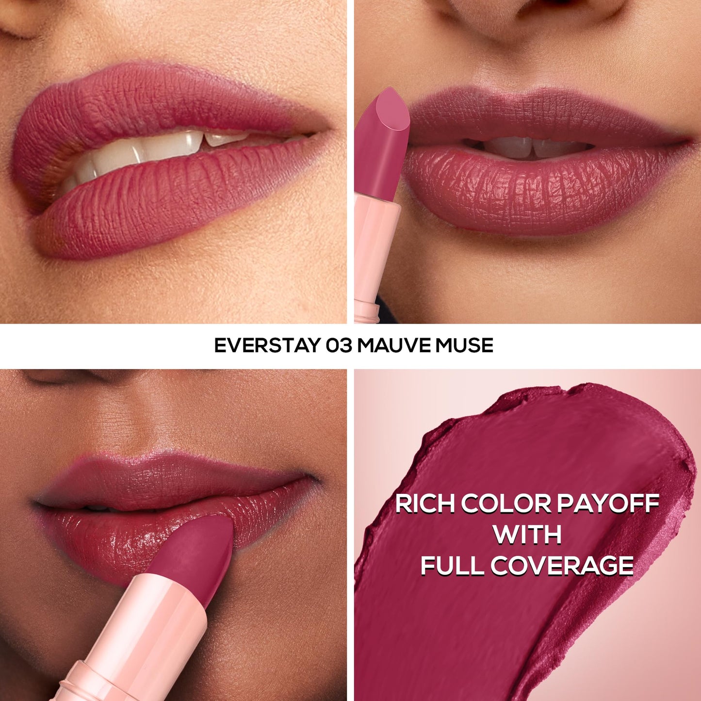 RENEE Everstay Matte Lipstick - Mauve Muse, Long Stay, Hydrating & Non-Drying, Smudge & Transfer Proof, Lightweight, Intense Pigment, Full Coverage, Vitamin E Infused, for All Occasions, 4.2g