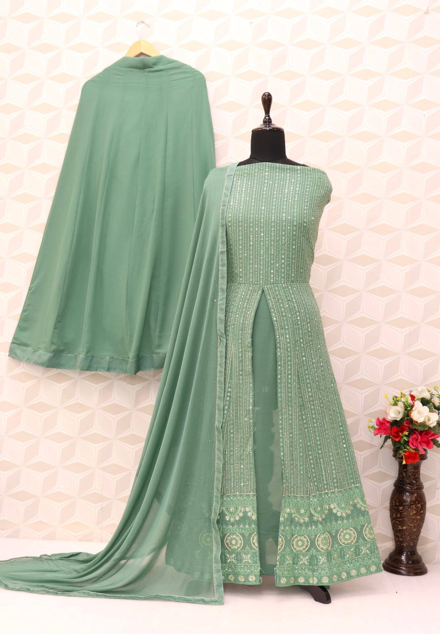 RUDRAPRAYAG Women Maxi Gown Green