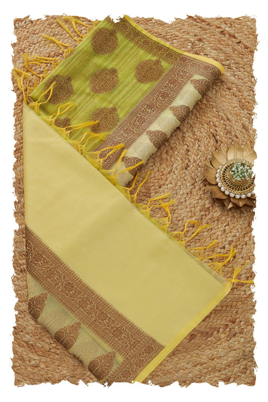 Soch Womens Light Green Chanderi Woven Design Dupatta With Zari Woven