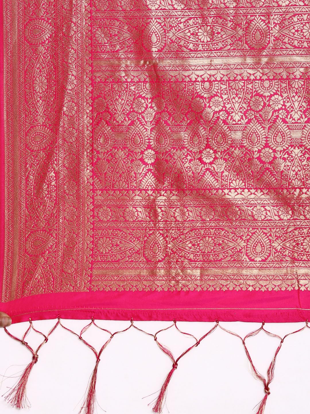 AMIRAT Women's Banarasi Silk Woven Zari Saree | Banarasi Silk New Look And Heavy Designer Saree With Unstitched Blouse Piece (Pink)