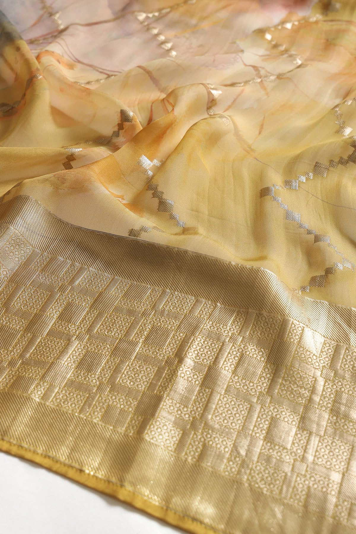 Soch Womens Mustard Organza Zari Woven Suit Set With Faux Mirror And Sequins