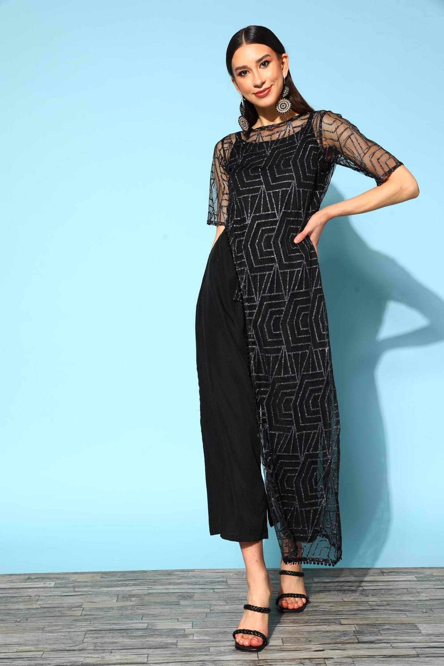 Ahalyaa Black Color Polyester Printed Jumpsuit