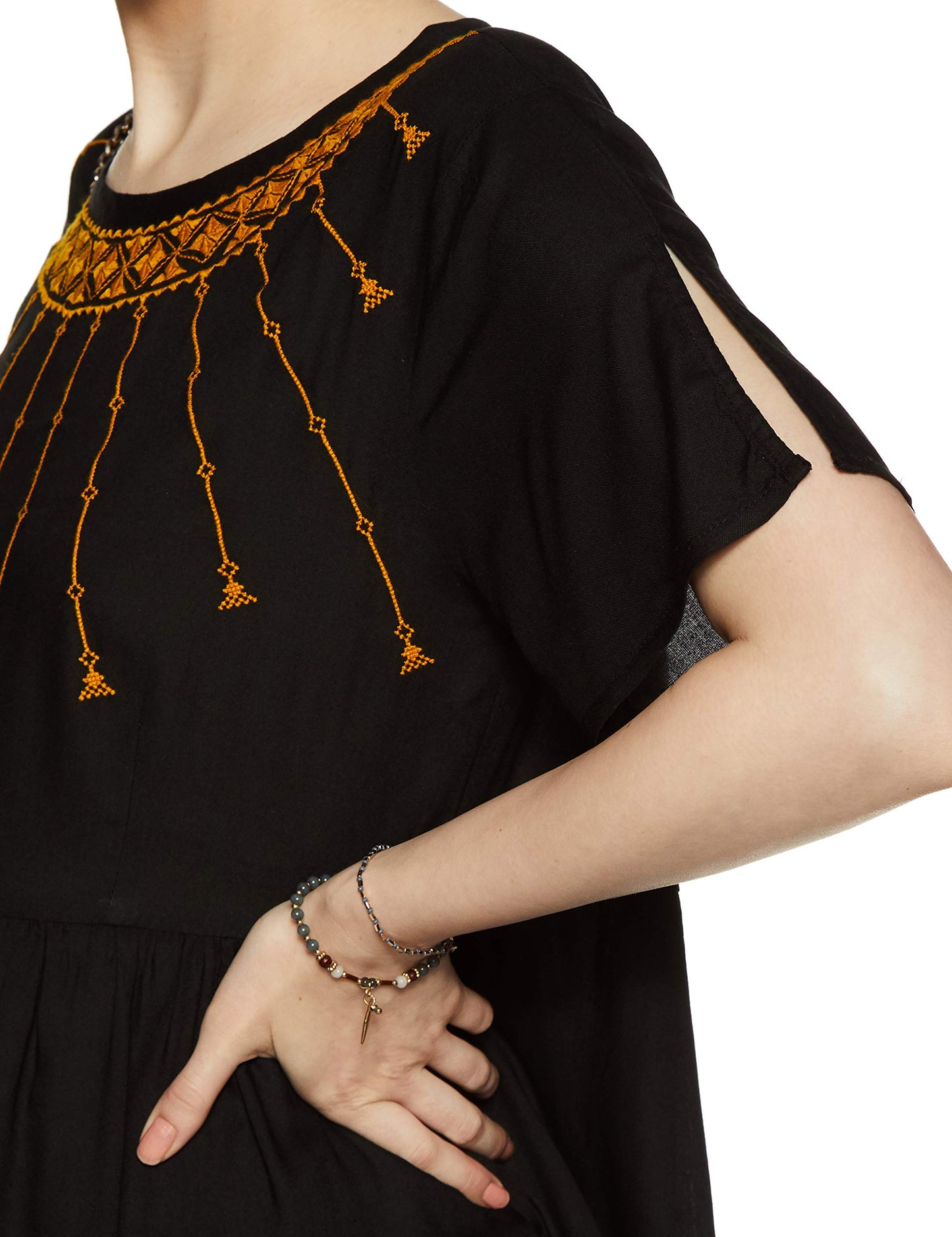 MomStory Women's Rayon Pleated Knee-Long Dress (MDRF501873_Black_XL)