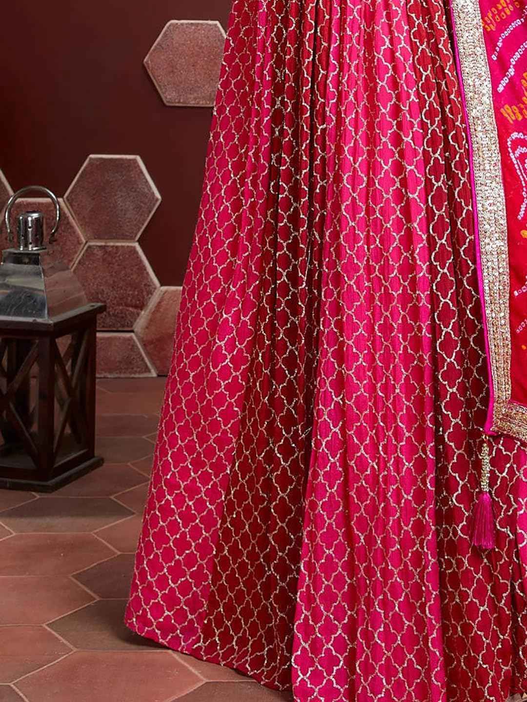 Zeel Clothing Women's Chinnon Silk Embroidered Semi-Stitched Lehenga Choli with Dupatta (105-Pink-New-Bridal-Lehenga-Latest; Free Size)