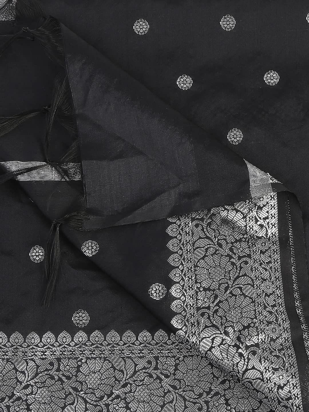 DUPATTA BAZAAR Women's Solid Silk Dupatta (DB3013_Black_Free)