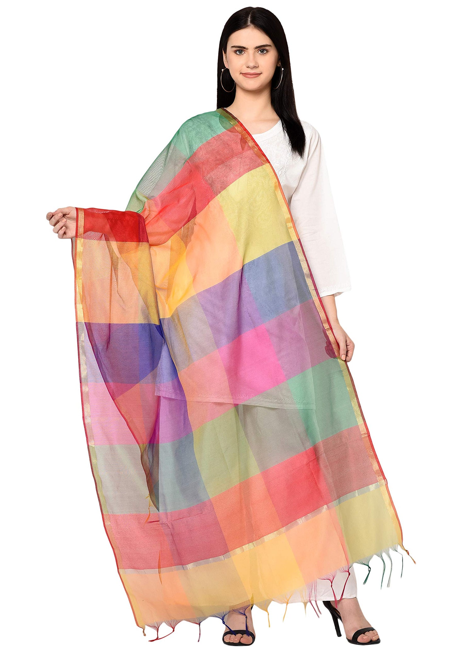 Weavers Villa Women's Cotton Silk Multicolor Dupatta (2 Meters)
