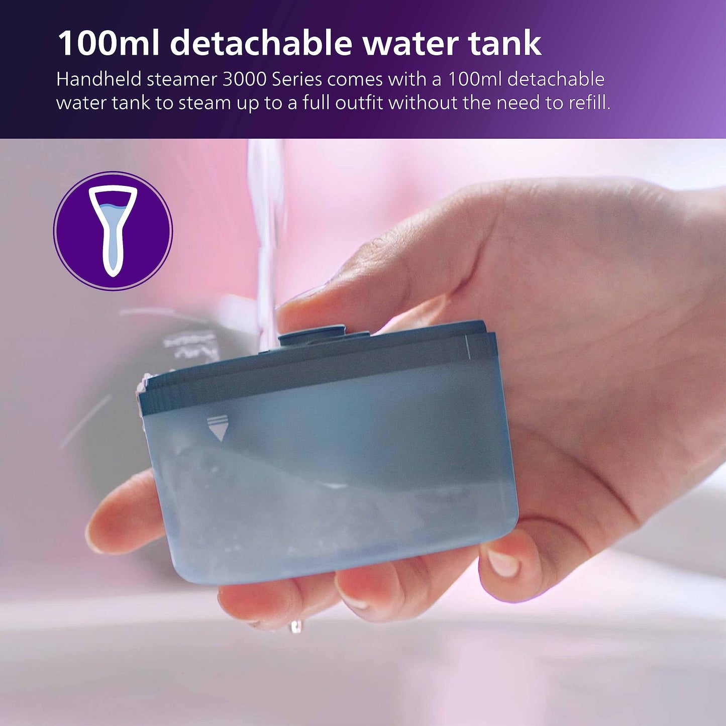 PHILIPS Handheld Garment Steamer STH3000/20 - Compact & Foldable, Convenient Vertical Steaming, 1000 Watt Quick Heat Up, up to 20g/min, Kills 99.9%* Bacteria (Reno Blue), Small