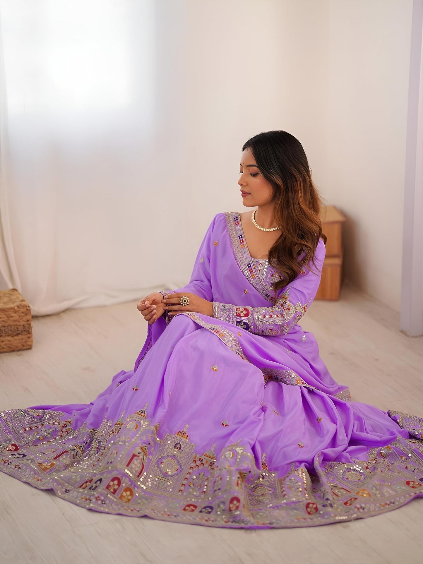 Zeel Clothing Women's Sequins Thread Embroidered French Crepe Lehenga Choli With Dupatta (5118-Lavender-Women-Lehenga-Choli-Latest; Free size) (Lavender)