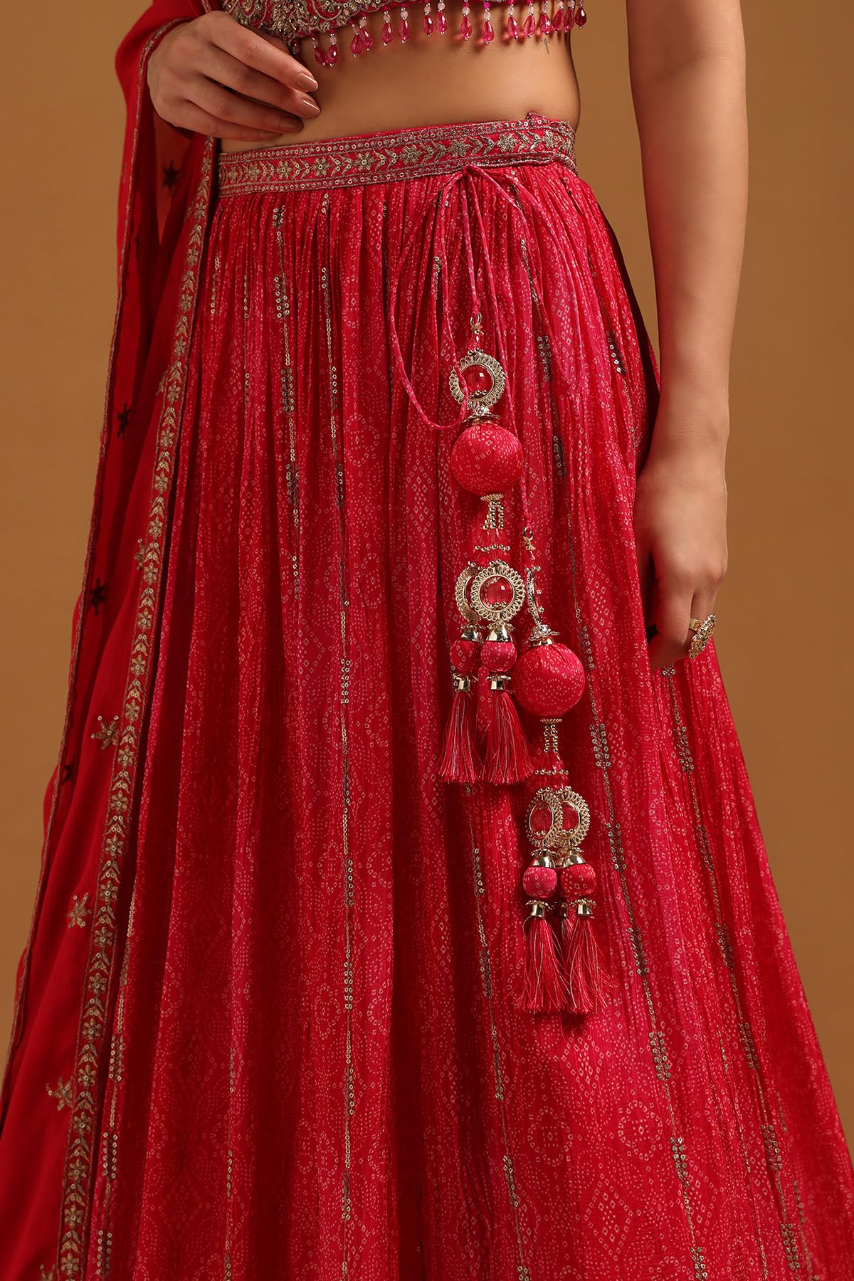 Soch Womens Fuchsia Chinon Embroidered Lehenga Choli Set With Stones And Sequins