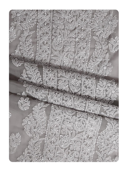Ada Hand Embroidered Lucknowi Chikankari Unstitched Georgette Dress Material Salwar Suit with Dupatta for Women A211292 Fossil Grey